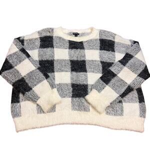 Express Black White Women’s Fuzzy Sweater Size XL Oversized Cozy Soft Oversized